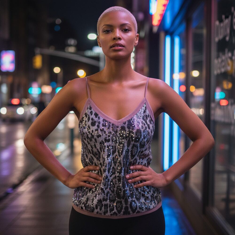 ENTRO Cheetah Print Sequined Strappy Top Style #T12853 - Size L